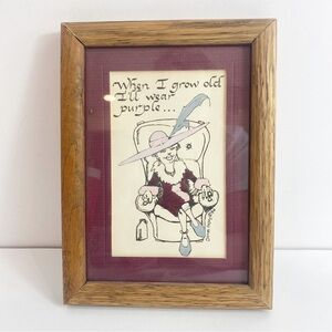 Janet W Casey Vintage Original Pen & Ink Drawing Framed Picture Red Hats Society